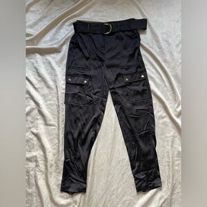 White House Black Market High Waist Satin Cargo Pants with Belt